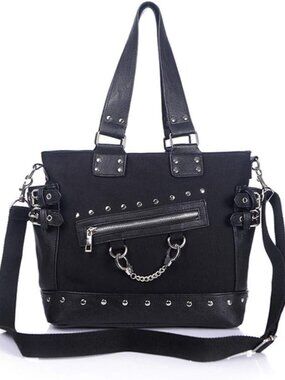 Women Fashion Rivet Handbag Purse Luminous Canvas Punk Tote with Shoulder Strap